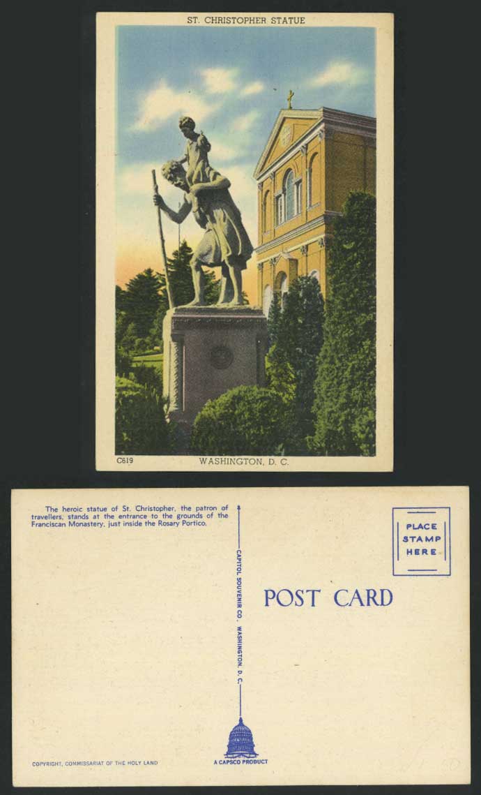 USA Old Postcard Washington D.C. St. Christopher Statue