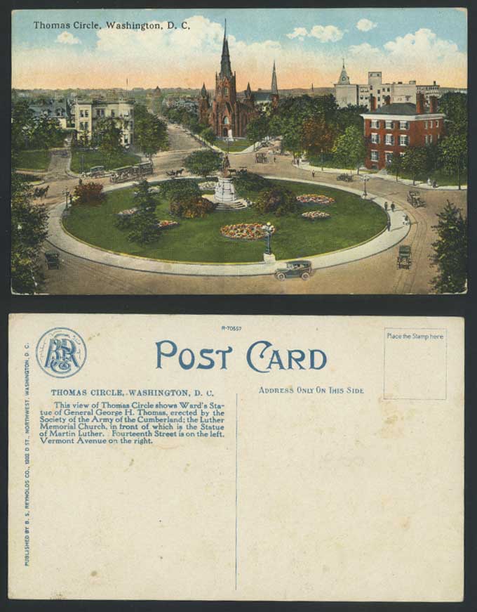 USA Washington D.C. Old Postcard Thomas Circle & Street