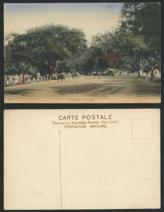 Singapore Old Hand Tinted Postcard THE ESPLANADE Street Scene Straits Settlement