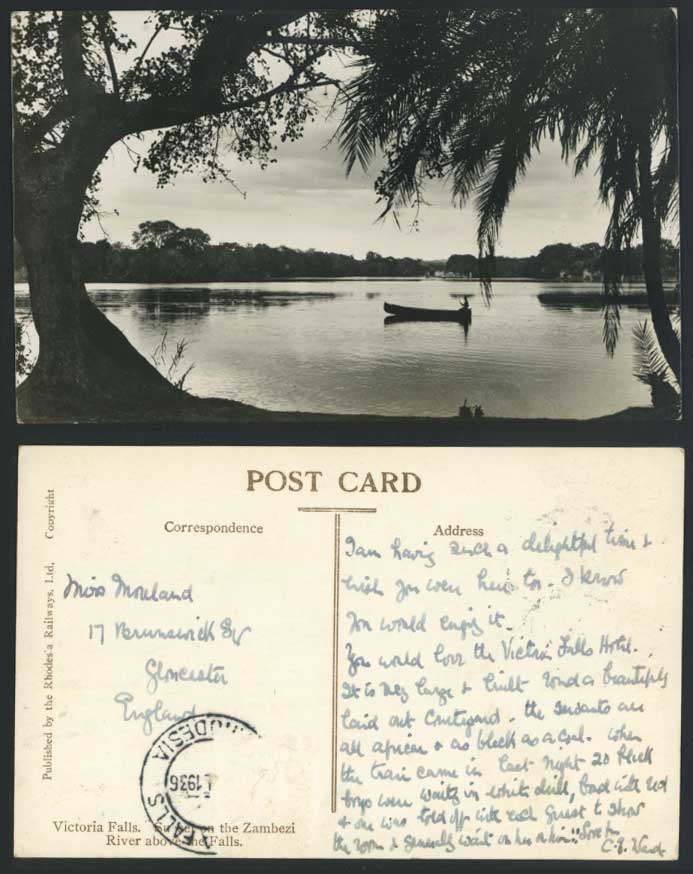 Rhodesia Old Postcard ZAMBEZI RIVER VICTORIA FALLS Boat