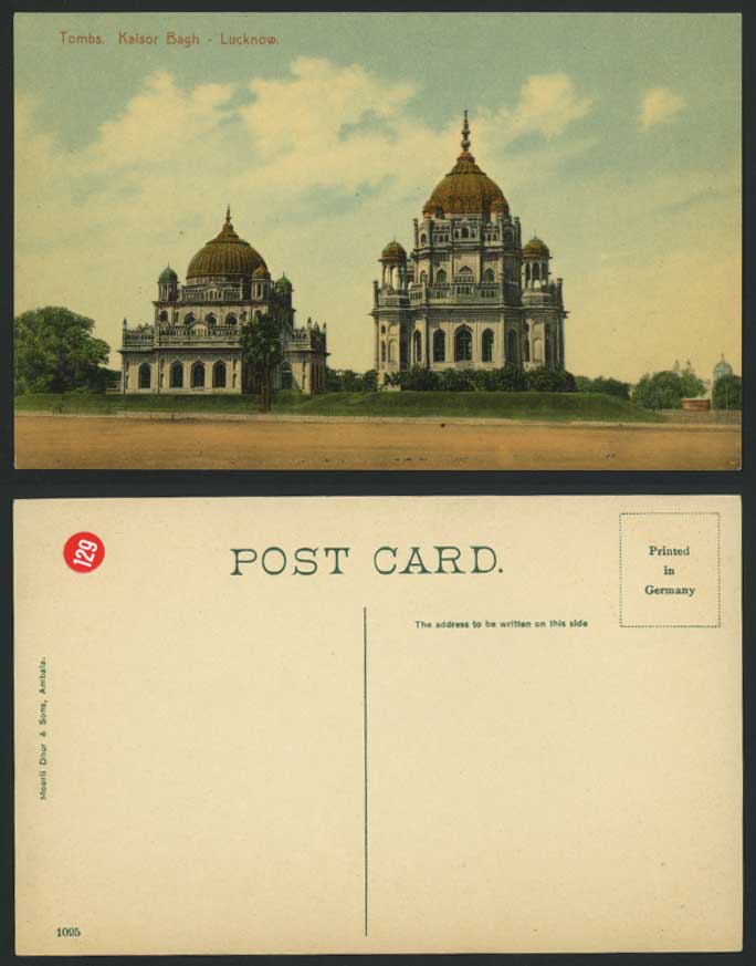 India British Indian Old Color Postcard TOMBS KAISOR BAGH Lucknow  Uttar Pradesh