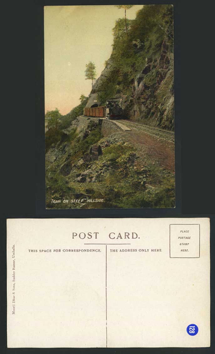 India A Locomotive Steam Train on Steep Hillside - Railroads Old Colour Postcard