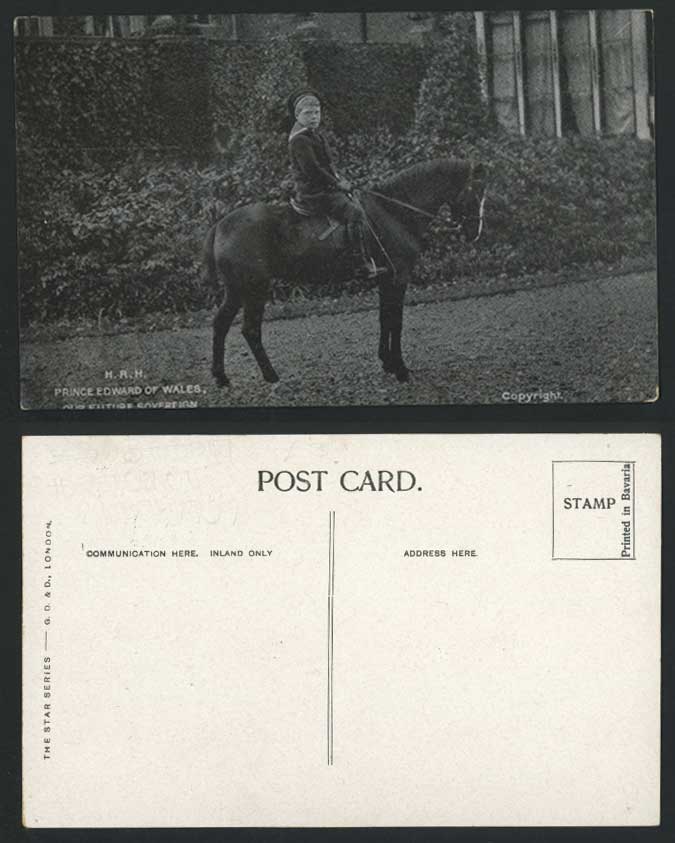 H.R.H Prince Edward of Wales Future Our Sovereign Old Postcard Roylaty Boy Horse