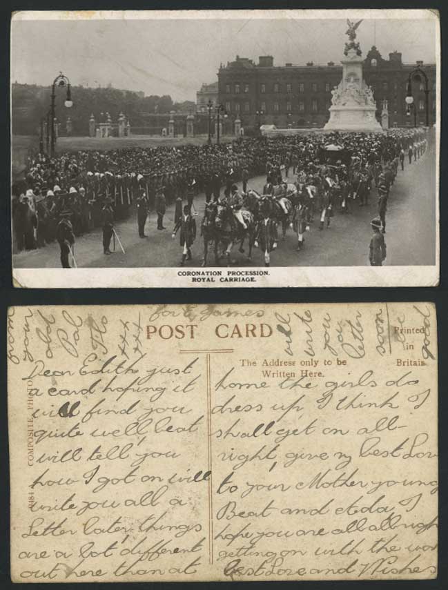 Coronation Procession Royal Carriage Royalty Old R.P. Postcard Buckingham Palace