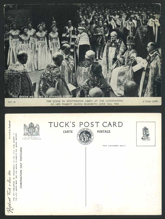 The Queen Wearing St. Edward's Crown Coronation - Westminster Abbey Old Postcard