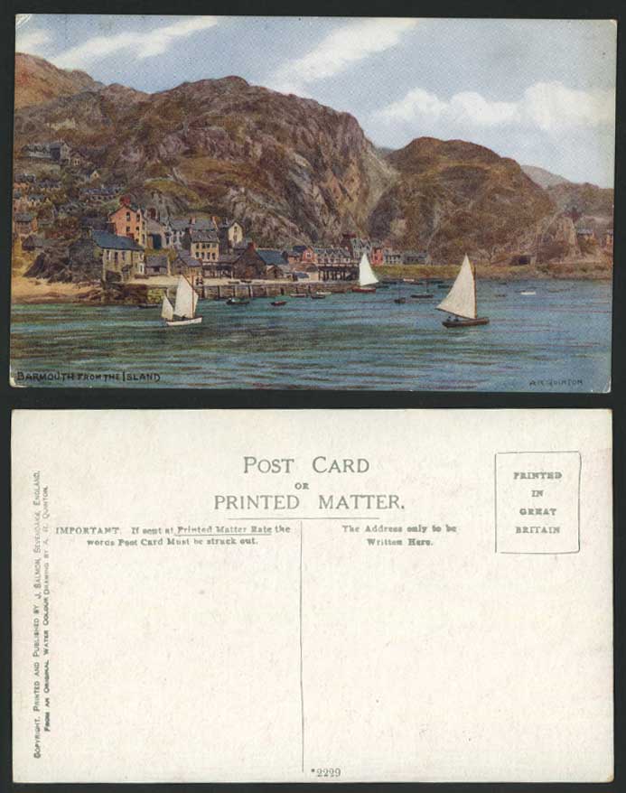 A.R. QUINTON - BARMOUTH from The ISLAND Old Postcard Harbour Sailing Boats Wales