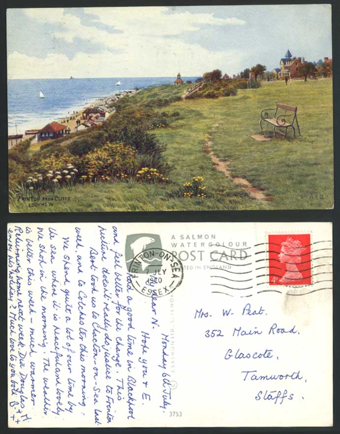 A.R. QUINTON ARQ, FRINTON from CLIFFS Looking West 1970 Old Postcard Essex Beach