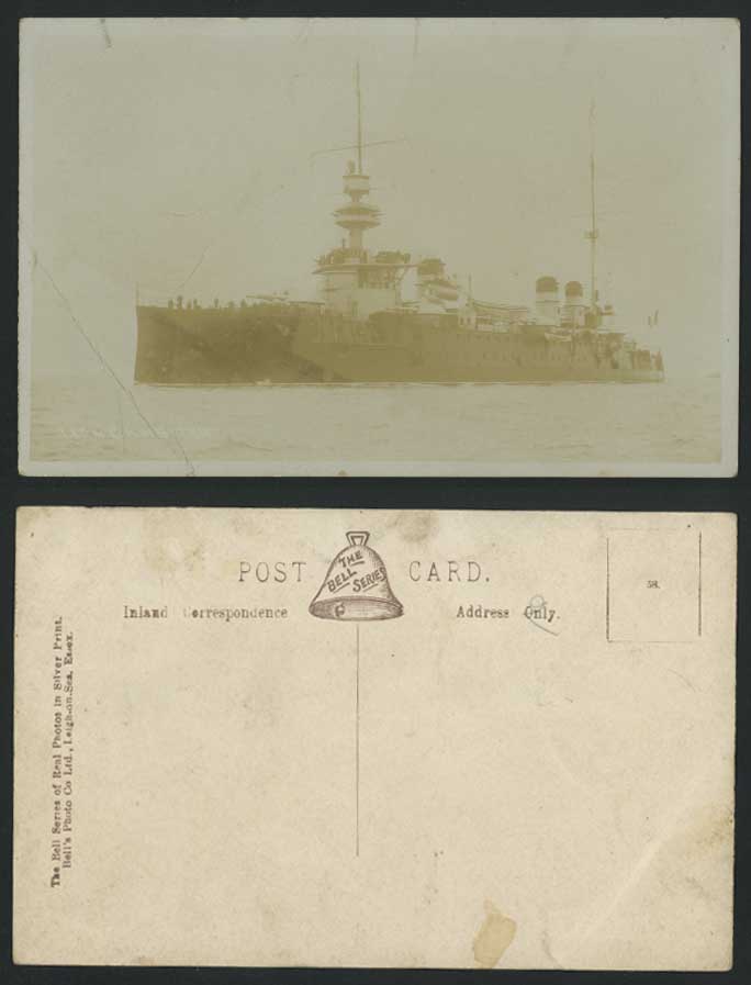 Military Vessel Warship Battleship War Ship, Bell Series Old Real Photo Postcard