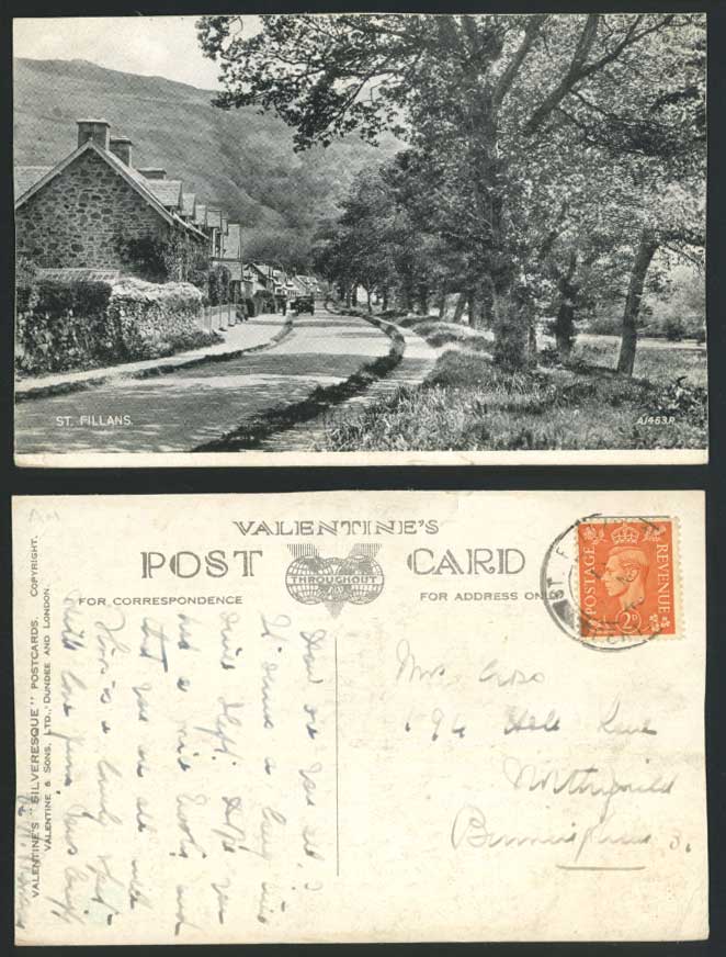 ST. FILLANS Village Street Scene Perthshire Scotland 1948 Old Postcard Car Trees
