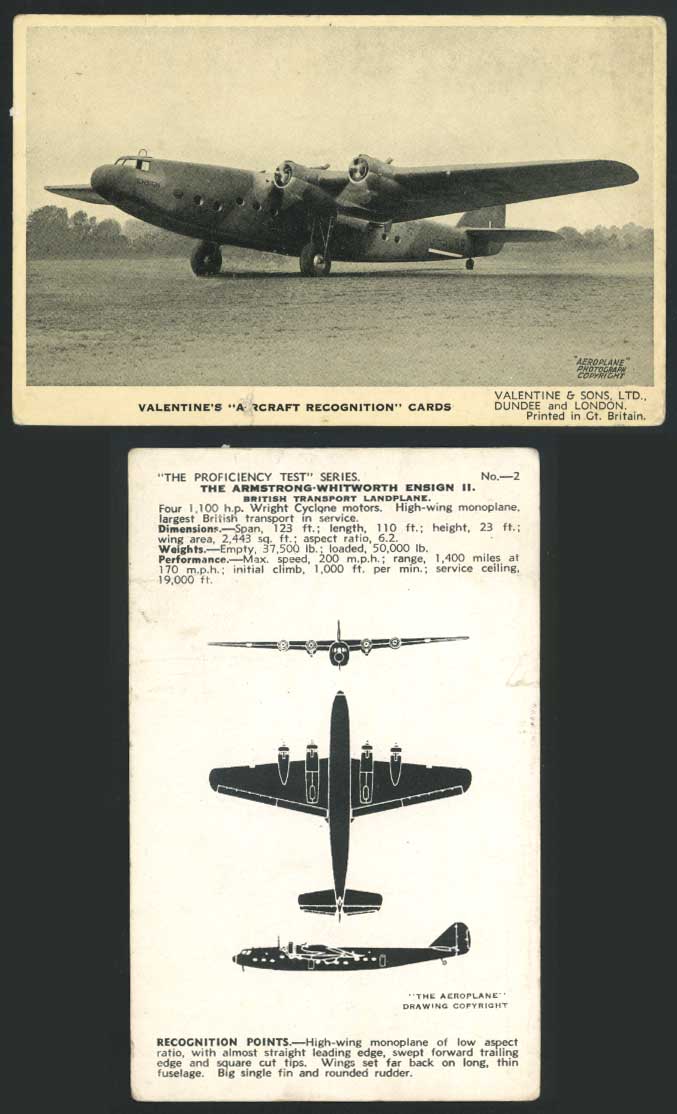 The Armstrong-Whitworth Engine II British Transport Landplane Monoplane Old Card