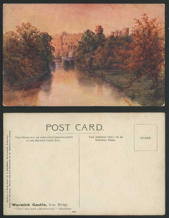 Warwick Castle from Bridge River Artist Signed by C Essenhigh Corke Old Postcard