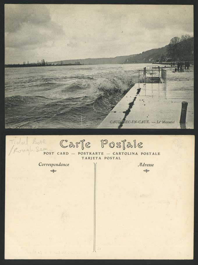France CAUDEBEC-EN-CAUX LE MASCARET Rough Sea Storm Old French Postcard Panorama