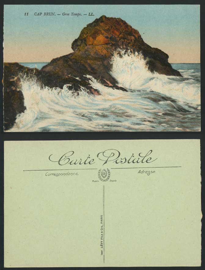 France LL 1 Old Colour Postcard CAP BRUN Gros Temps Rough Sea Storm Rocks Toulon