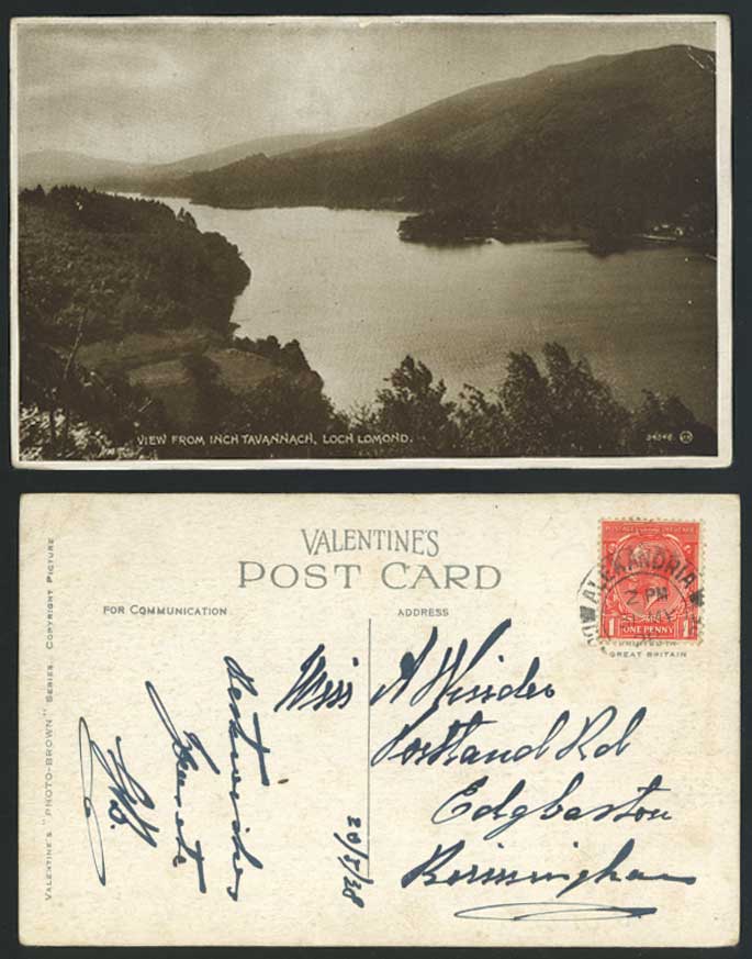 Ben Lomond, Lake, View from Inchtavannach, Dunbartonshire 1928 Old Postcard Mts.