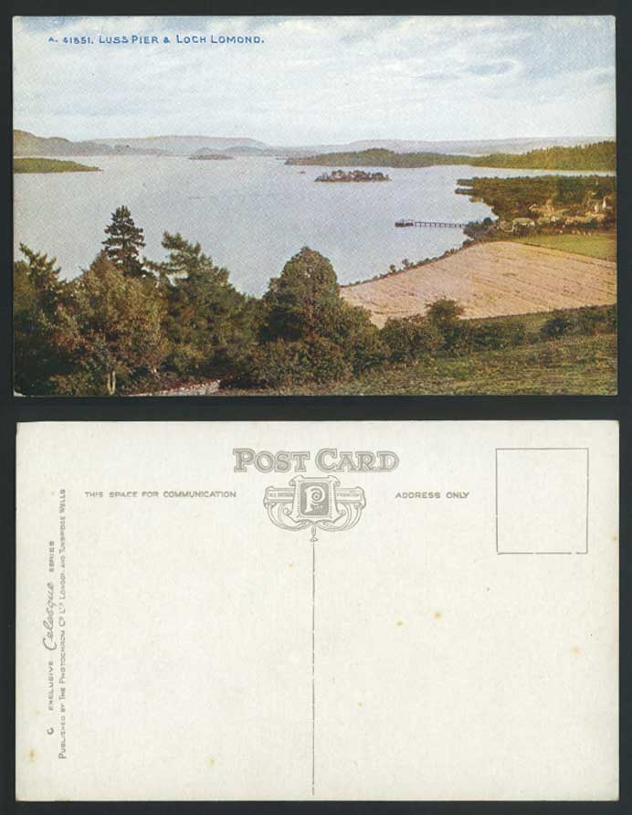 LOCH LOMOND - LUSS PIER & Lake Panorama Scotland Argyllshire Old Colour Postcard