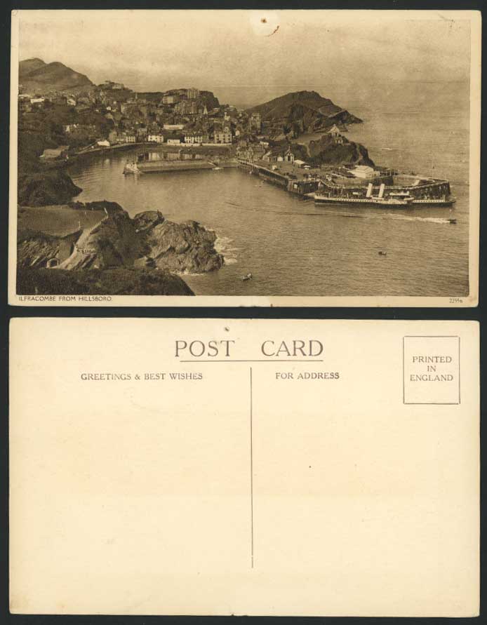 ILFRACOMBE from Hillsboro Devon Old Postcard Paddle Steamer, Pier, Harbour Rocks