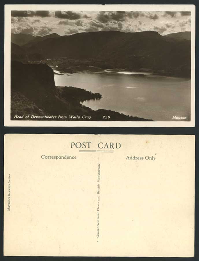 Head of Derwentwater from Walla Crag Old Real Photo Postcard Lake District, Mts.