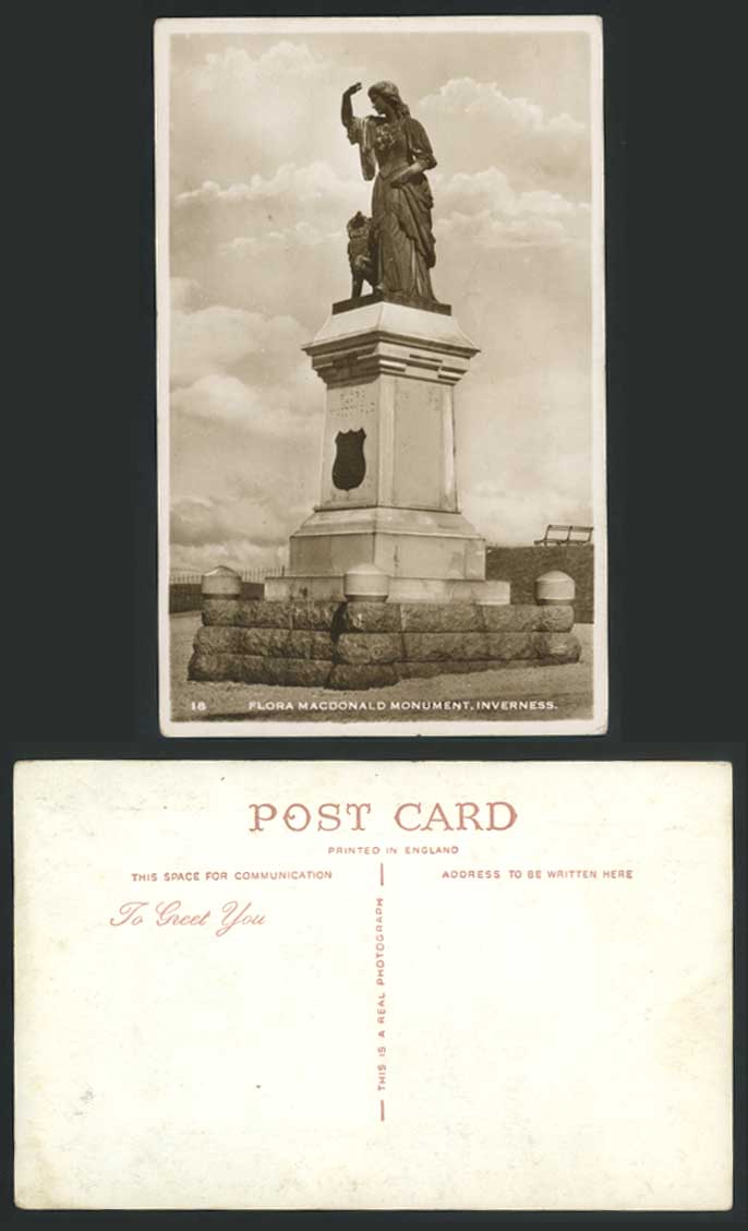 INVERNESS Flora MacDonald Monument Statue Memorial Old Real Photo Postcard R.P.