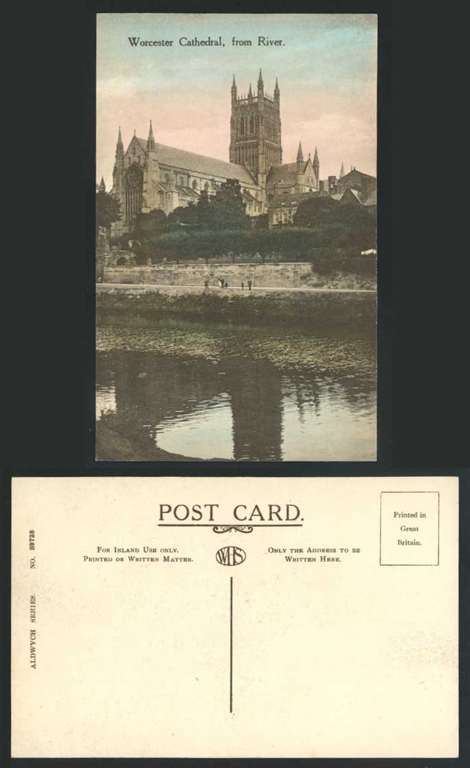Worcester Cathedral, River Severn Old Hand Tinted Colour Postcard Worcestershire