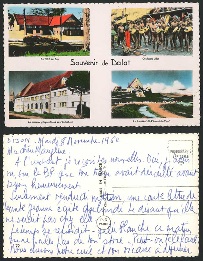 Indo-China 1960 Old Postcard DALAT Hotel du Lac Orchestre Moi Couvent S Vicent P