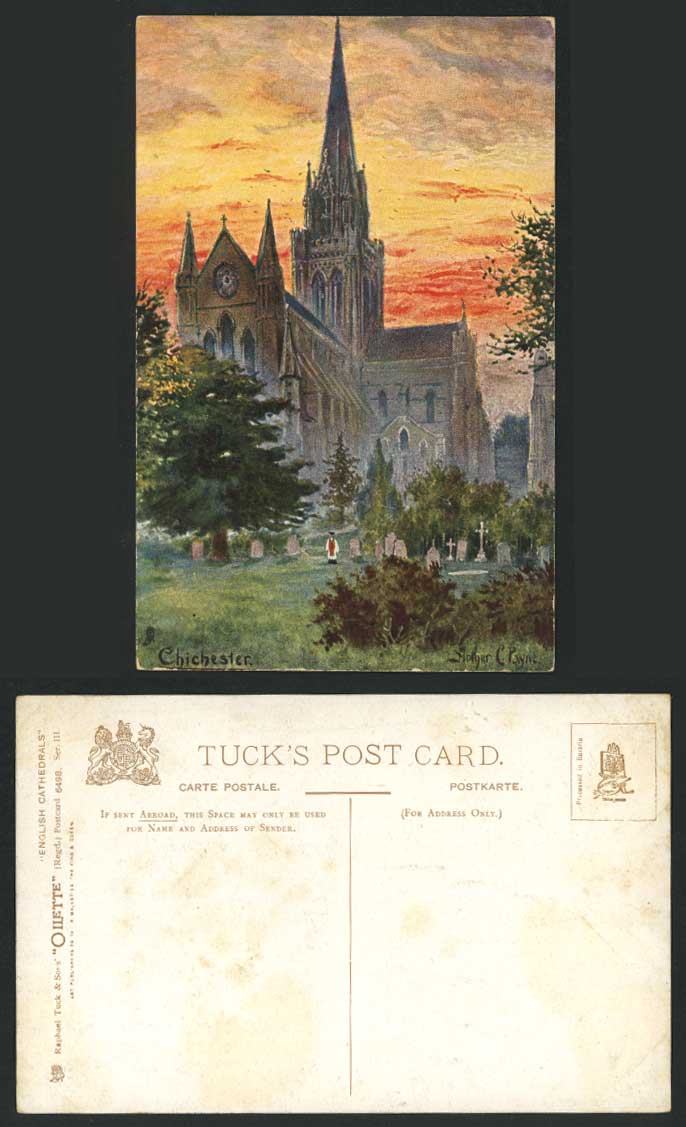 CHICHESTER CATHEDRAL - Arthur C. Payne Artist Signed Old Tuck's Oilette Postcard
