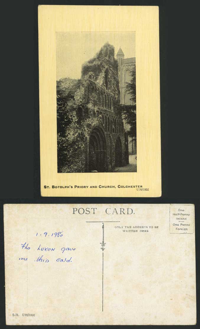 Colchester St. Botolph's Priory and Church Ruins Essex Old Postcard S.H U70/1802