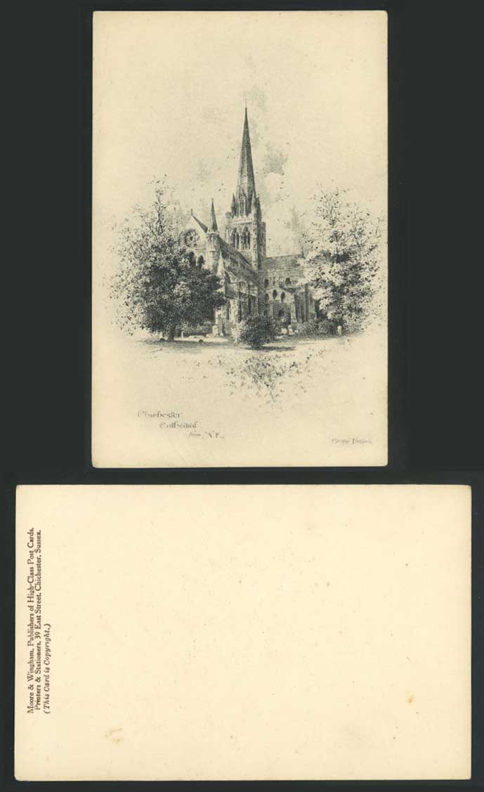 CHICHESTER CATHEDRAL from North East - George Fossick Artist Signed Old Postcard