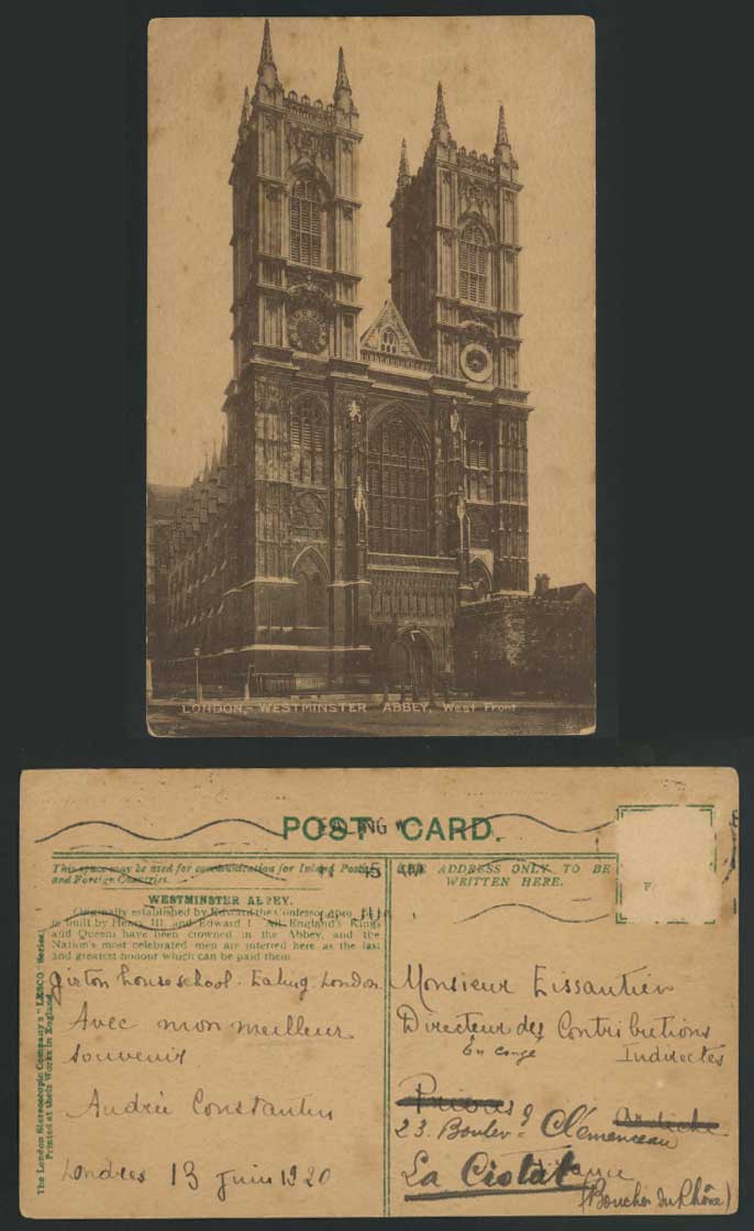 London Old Postcard WESTMINSTER ABBEY - WEST FRONT, Edward the Confessor 1049-65