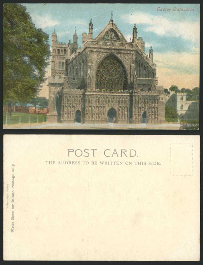 EXETER CATHEDRAL - The West Front - Devon Old Colour Postcard