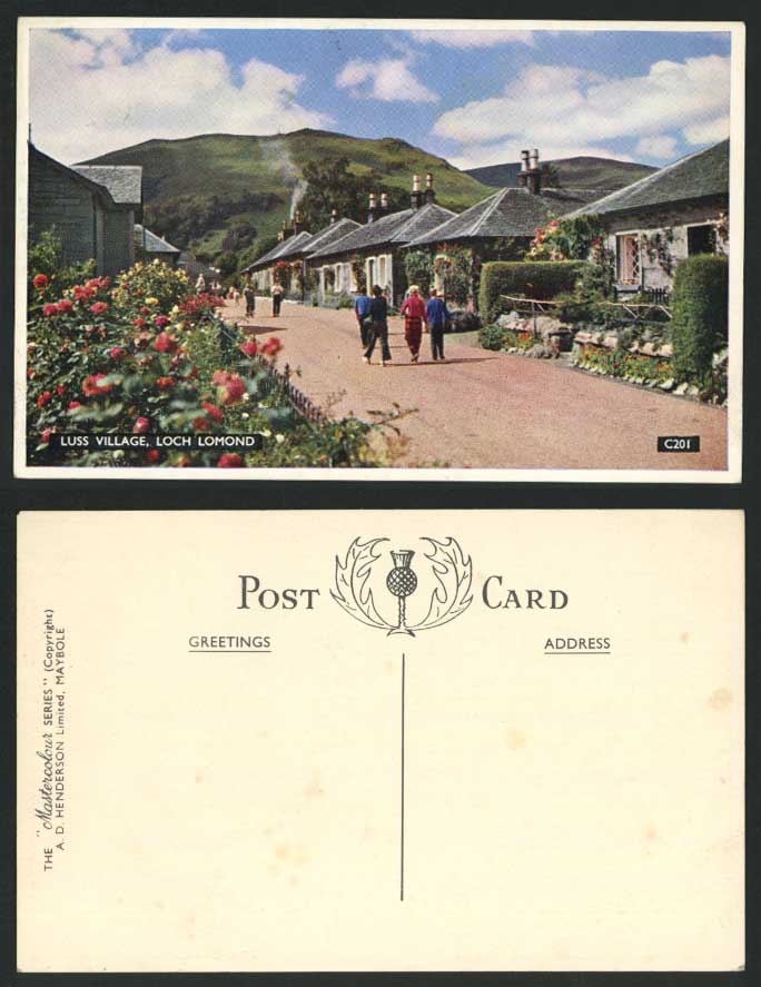 LUSS VILLAGE LOCH LOMOND Scotland Old Colour Postcard Cottages Flowers Mountains