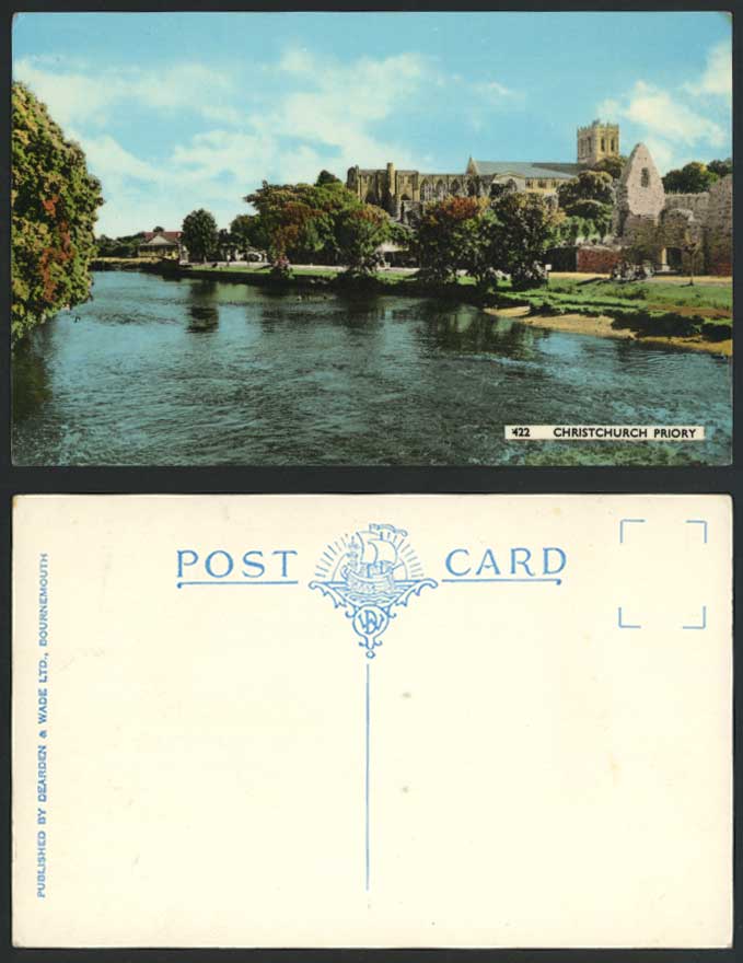 Christchurch Priory Church - Dorset Old Colour Postcard River Scene