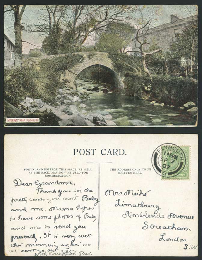 Devon - The Ivybridge near Plymouth 1907 Old Colour Postcard River Scene & Rocks