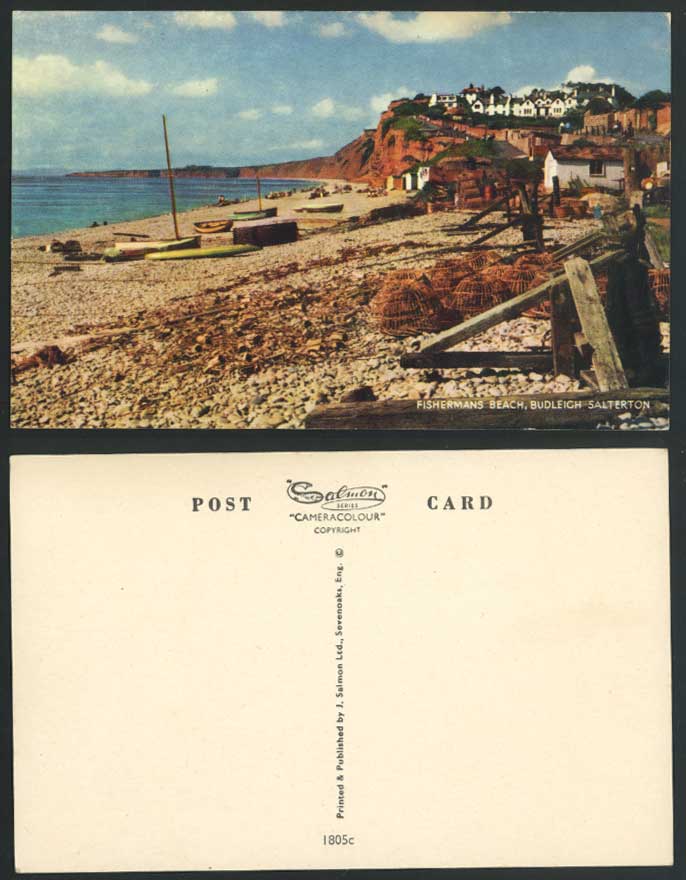Budleigh Salterton, FISHERMANS BEACH & Fishing Boats, Devon Fishery Old Postcard