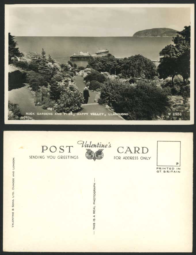 Llandudno Old Real Photo Postcard Rock Gardens, Pier, Happy Valley, Steamer Ship