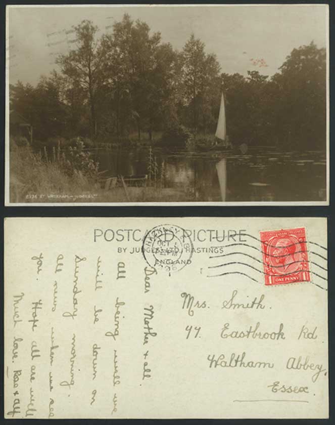 AT WROXHAM Broad River Sailing Boat Norfolk 1926 Old Judges' Real Photo Postcard