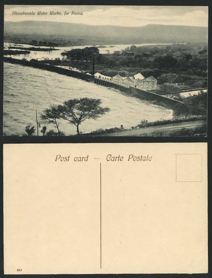 India Old Postcard The Kharakwasla Water Works for Poona Panorama British Indian