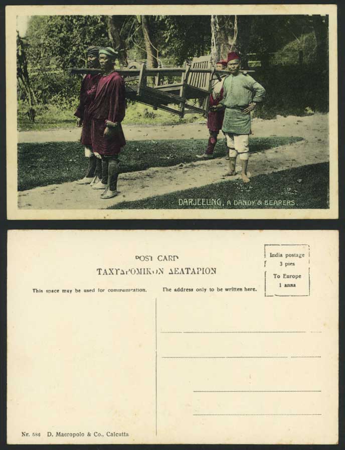 Tibet China India Old Postcard A Native Dandy & Bearers Darjeeling - Sedan Chair