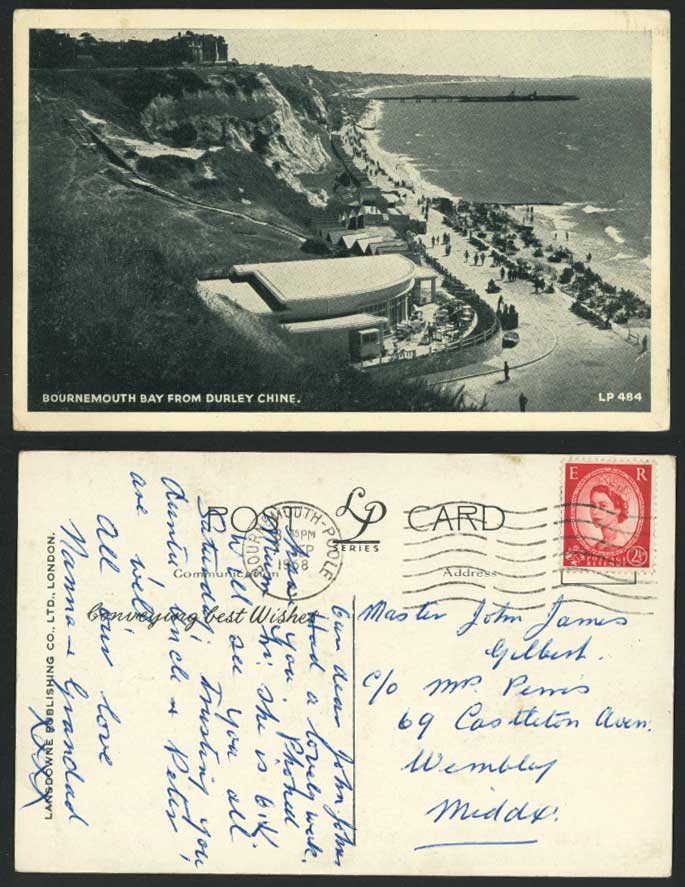 Bournemouth Bay from DURLEY CHINE Dorset 1958 Old Postcard Pier Beach Cliffs