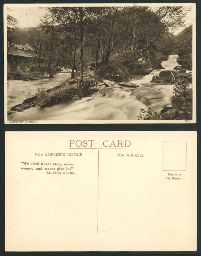 WATERSMEET - LYNMOUTH Devon Old Postcard Bridge River Scene Cascades Rocks Trees