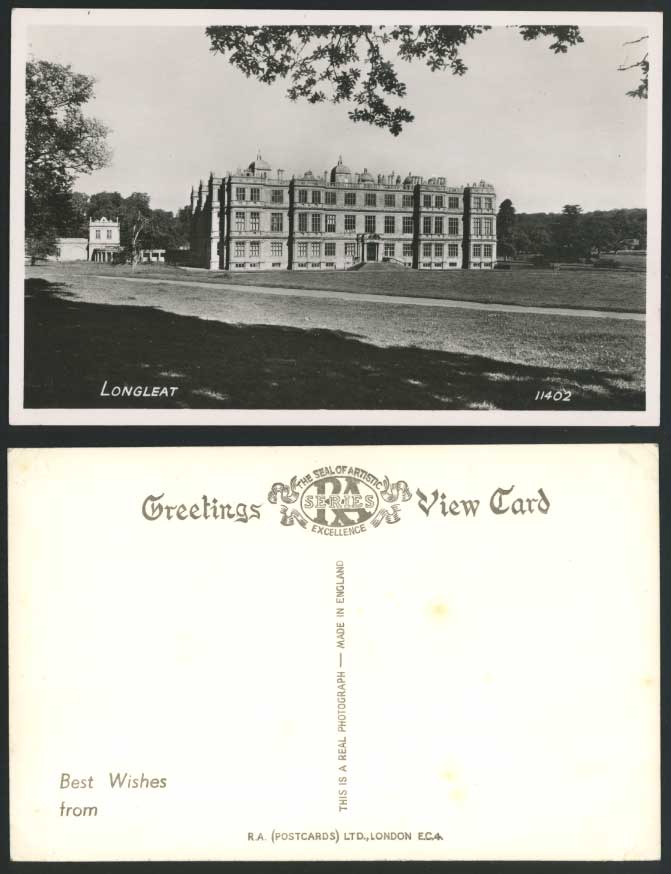 Wiltshire LONGLEAT HOUSE Old Real Photo Postcard RA Series No. 11402 Best Wishes
