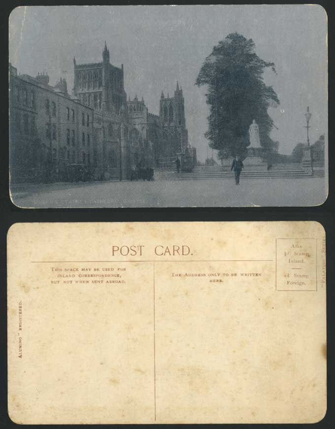 BRISTOL CATHEDRAL & Queen Victoria Queen's Statue Old Silver Postcard Alumino