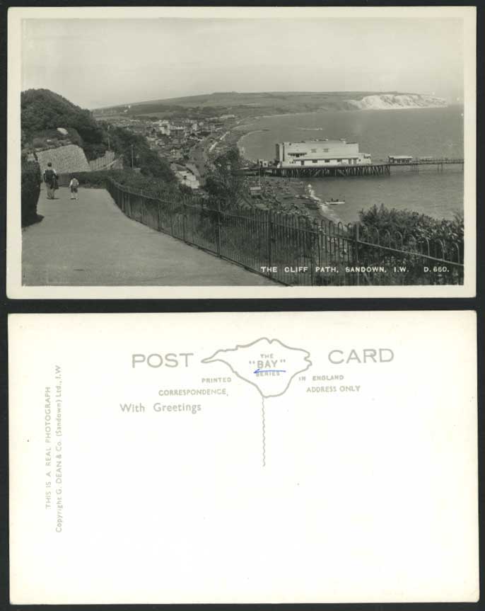 Isle of Wight c.1950 Old Postcard SANDOWN THE CLIFF PATH Pier Cliffs Sands Beach