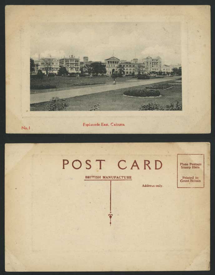 India Calcutta Old Postcard ESPLANADE EAST, Street Scene Garden Park & Panorama