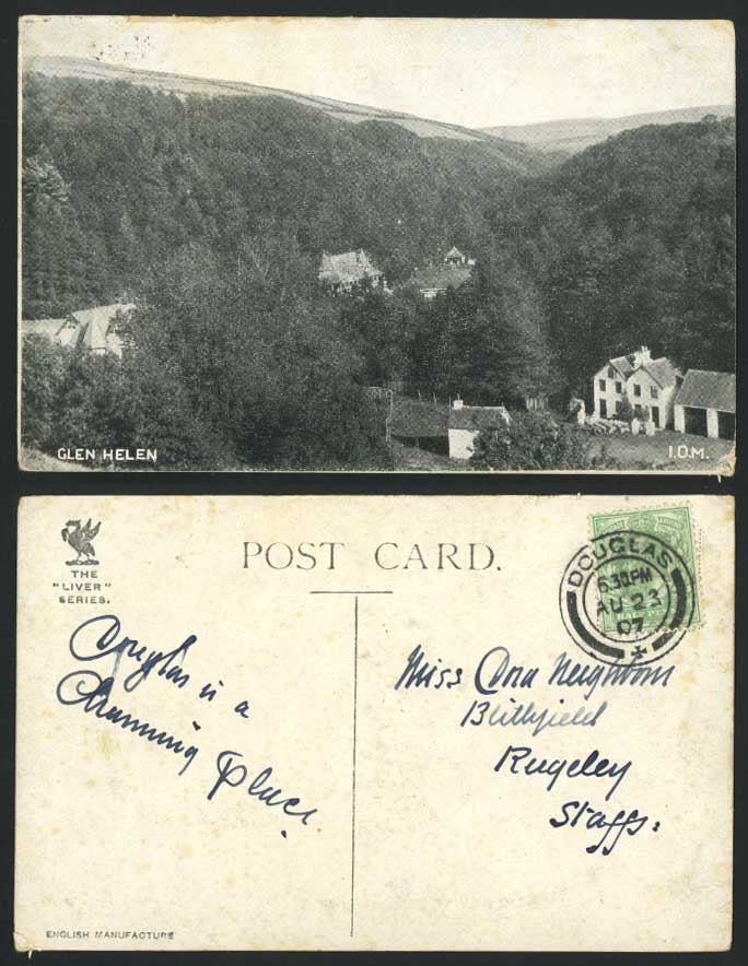 Isle of Man 1907 Old Postcard GLEN HELEN HOTEL I.O.M. Mountains Panorama & Cart