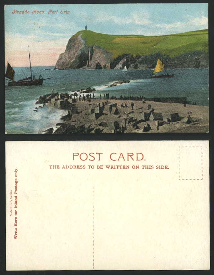 Isle of Man Old Colour Postcard Bradda Head Port Erin Sailing Boats Rocks Cliffs