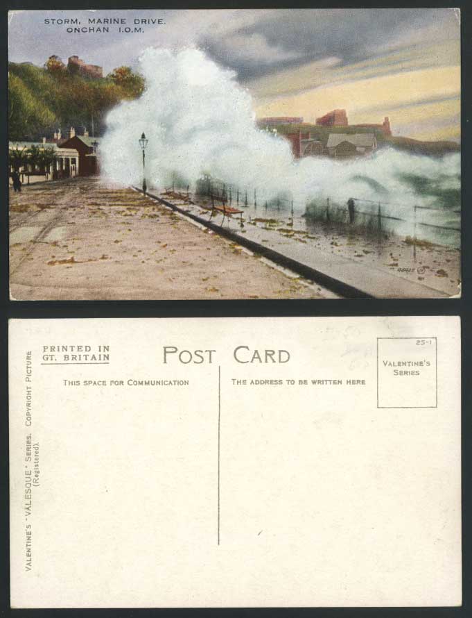 Isle of Man Old Colour Postcard Onchan Storm Marine Drive I.O.M. Rough Sea Waves