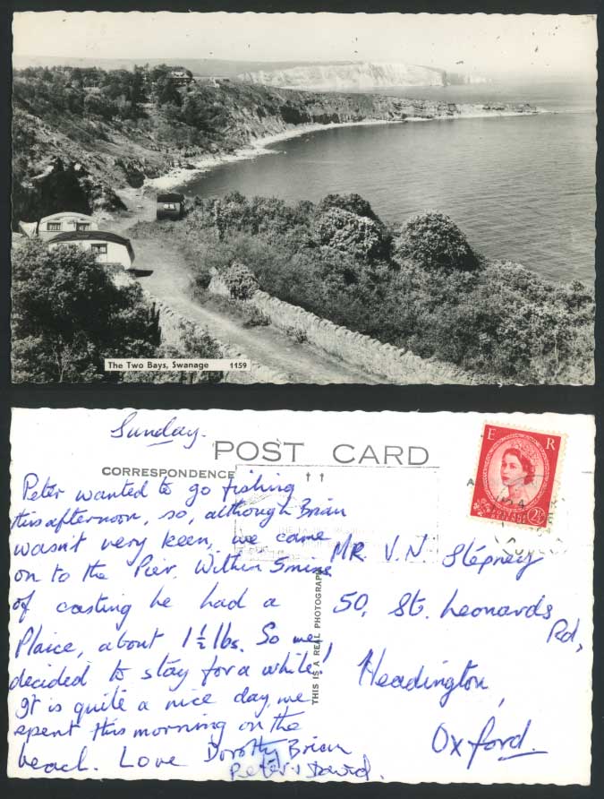 Swanage The Two Bays Caravans Cliffs Dorset 1964 Old Real Photo Postcard Seaside
