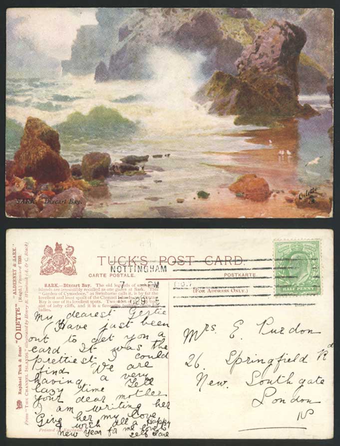 SARK DIXCART BAY Garden of Cymodoce 1906 Old Postcard Tuck's Oilette H.B Wimbush