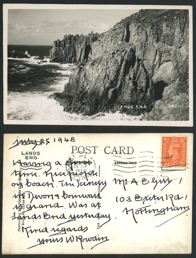 LANDS END Rocks Cliff 1948 Old Real Photo Postcard First & Last House in England