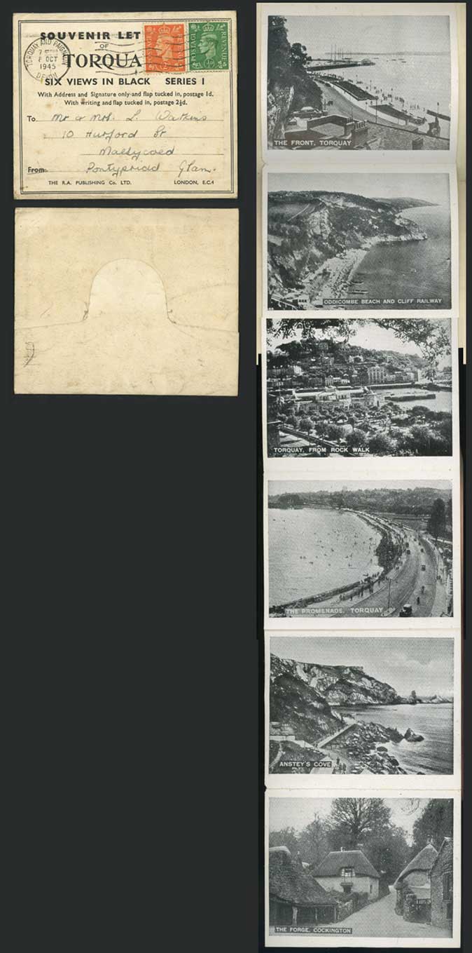 Torquay 1945 Old Lettercard Oddicombe Beach Cliff Railway Ansteys Cove Promenade